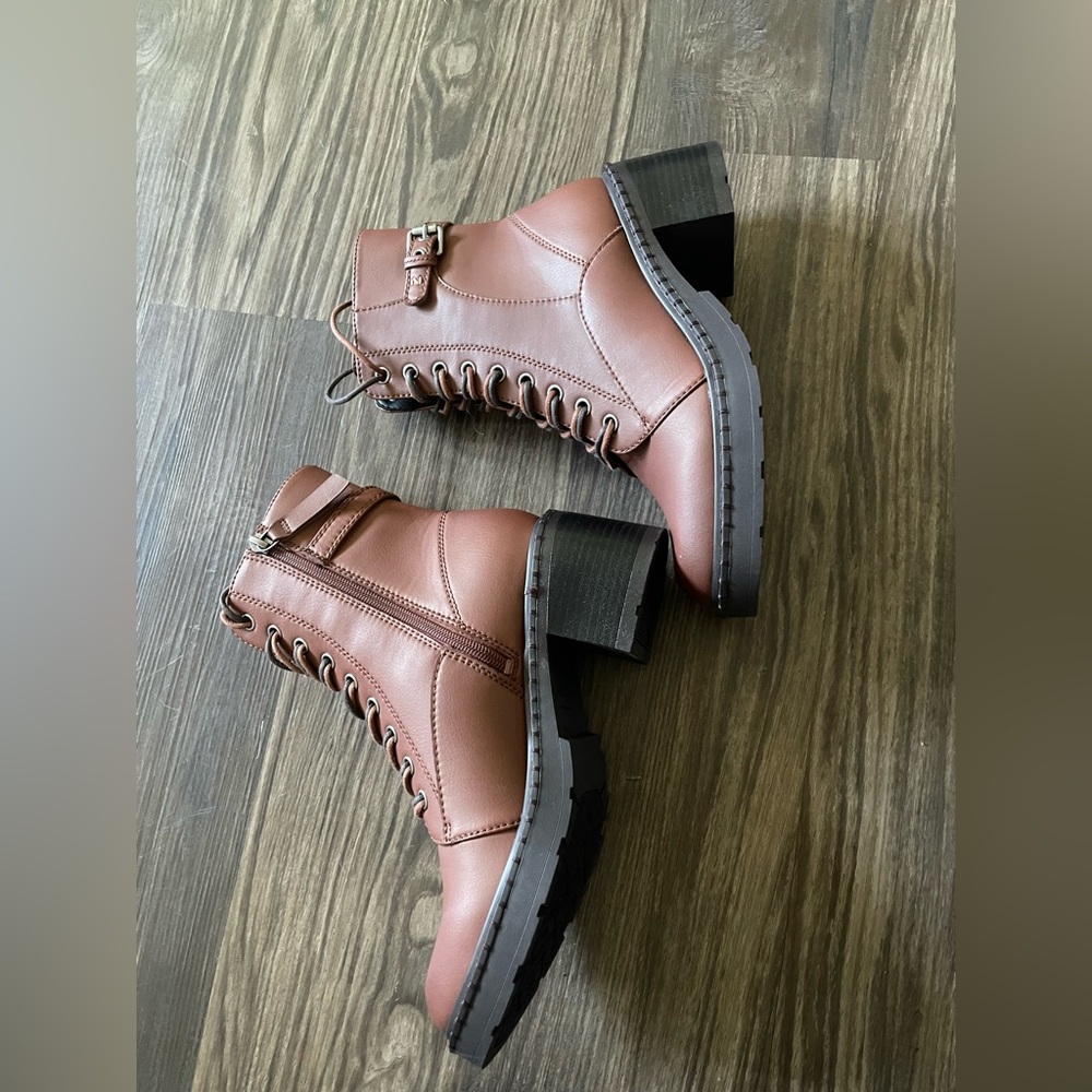 Zodiac Cognac Lace-Up Block Heel Ankle Boots